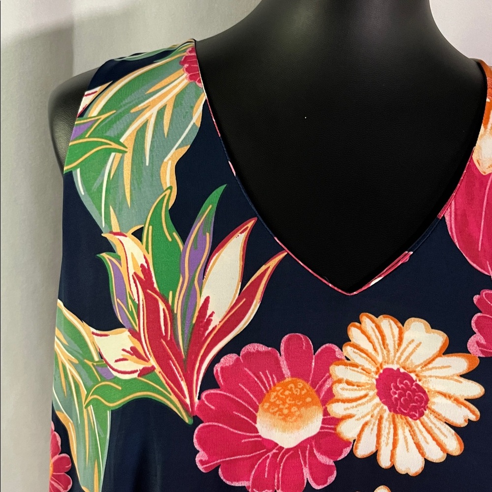 Beach Break Navy Multicolor Floral Sleeveless V-Neck Beach Dress Swim Coverup - Picture 5 of 15